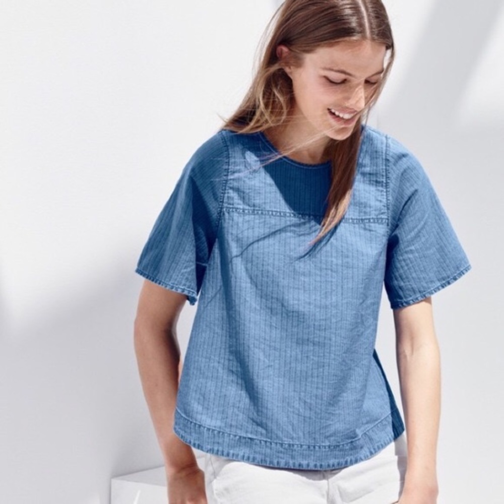 J. Crew Swing Top in Spanish Indigo Chambray